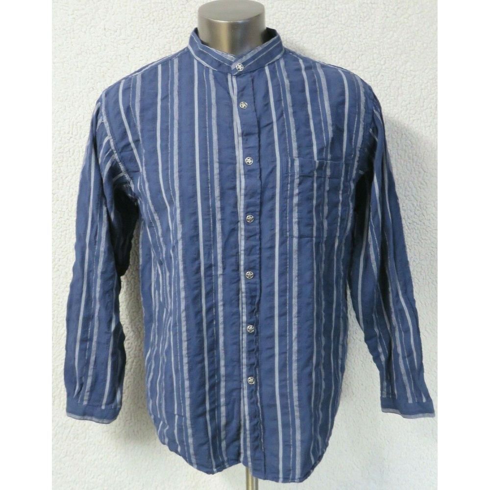 Mens Scully‎ Long Sleeve Button Front Dress Shirt Banded L Cotton Blue Striped